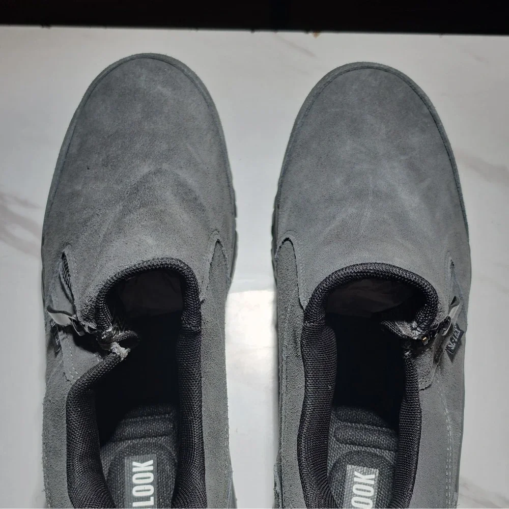 ULLOOK Men's Gray Leather Slip-On Casual Shoes Pull Tab Slip Resistant US 10‎